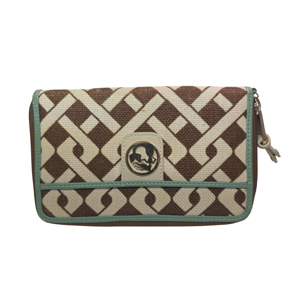 Spartina 449 Wallet Women One Size Brown Geometric Linen Leather Zip Around